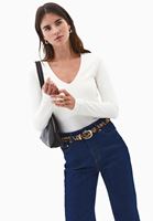 Bayan Krem Modal V Yaka Tişört