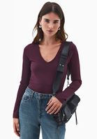 Bayan Bordo Modal V Yaka Tişört