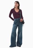 Bayan Bordo Modal V Yaka Tişört