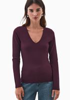 Bayan Bordo Modal V Yaka Tişört
