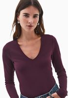 Bayan Bordo Modal V Yaka Tişört