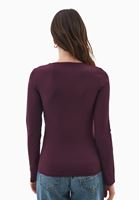 Bayan Bordo Modal V Yaka Tişört