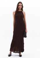 Bayan Kahverengi Dantelli Uzun Elbise