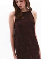 Bayan Kahverengi Dantelli Uzun Elbise