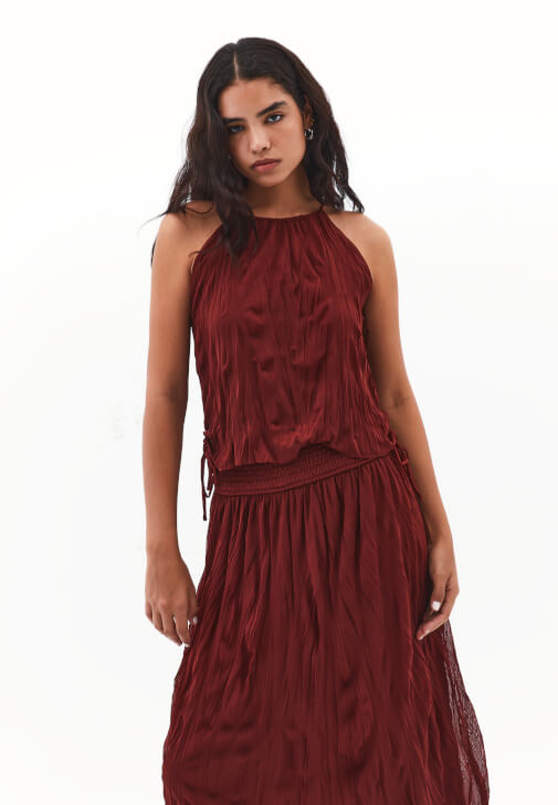 Bordo Bağlama Detaylı Bluz