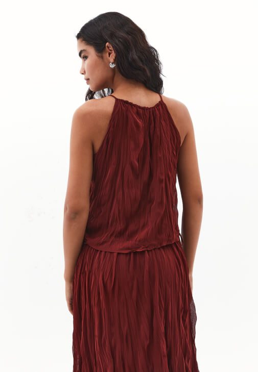 Bağlama Detaylı Bluz ve Midi Etek Kombini