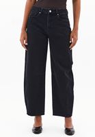 Women Black Mid Waist Barrel-Fit Jeans