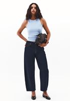 Bayan Lacivert Orta Bel Barrel-Fit Pantolon