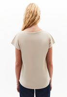 Bayan Bej Modal Bot Yaka Tişört 