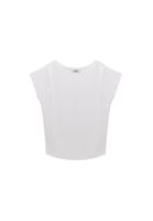 Bayan Beyaz Modal Bot Yaka Tişört 