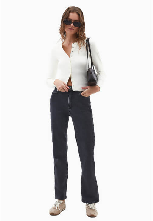 Gri Straight-Fit Denim Pantolon