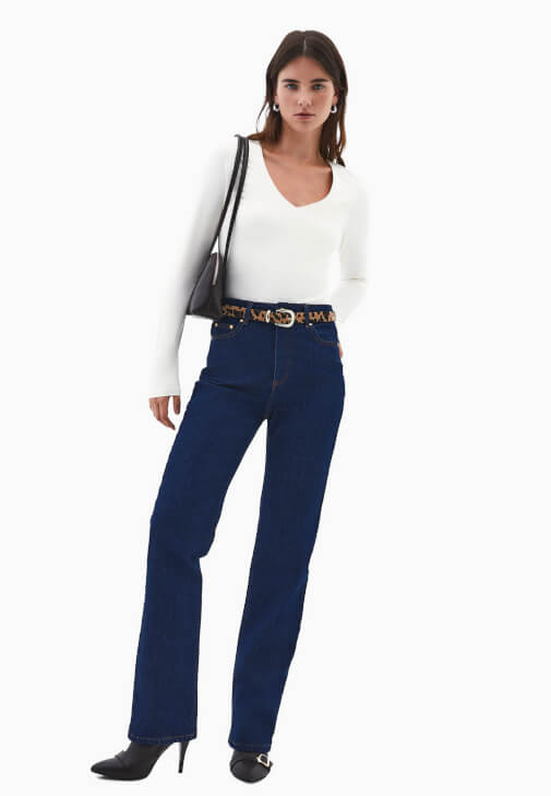 Lacivert Straight-Fit Denim Pantolon