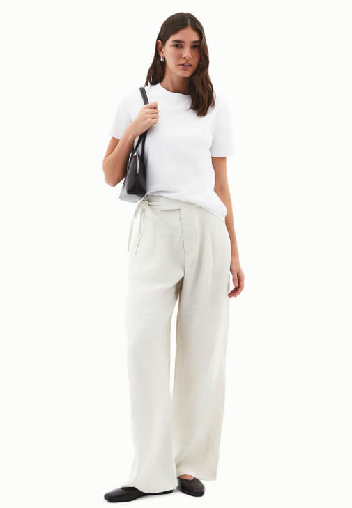 Krem Modal Straight-Fit Pantolon