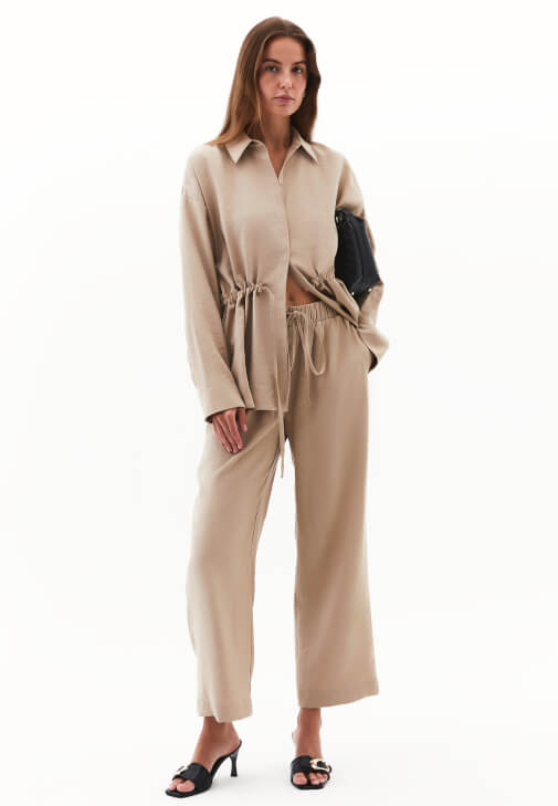 Bej Modal Straight-Fit Pantolon