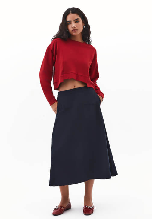 Modal Sweatshirt ve Midi Etek Kombini