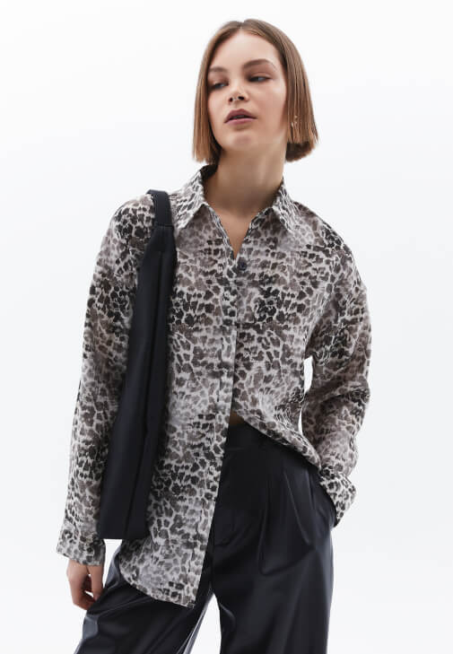 Çok Renkli Modal Desenli Oversize Gömlek