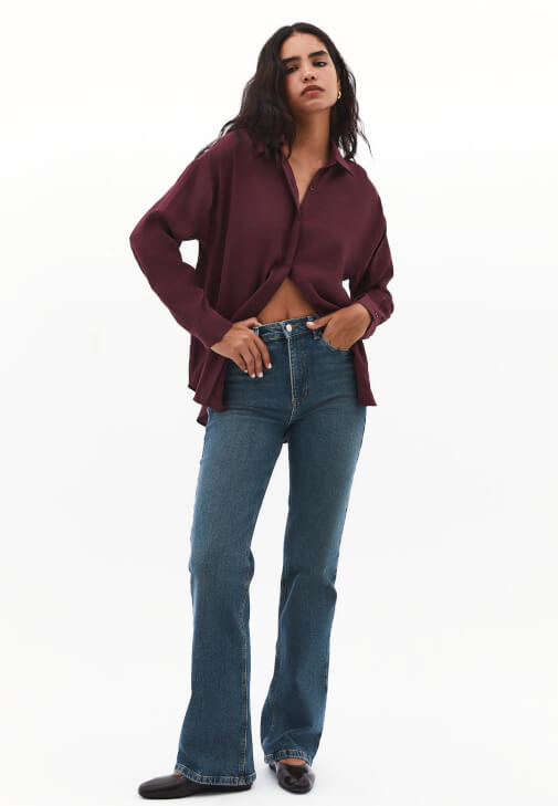 Modal Gömlek ve Bol Paça Denim Kombini