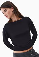 Bayan Siyah Modal Büzgü Detaylı Tişört