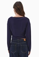 Bayan Lacivert Modal Büzgü Detaylı Tişört