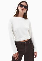 Bayan Krem Modal Büzgü Detaylı Tişört