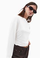 Bayan Krem Modal Büzgü Detaylı Tişört