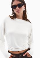 Bayan Krem Modal Büzgü Detaylı Tişört