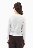 Bayan Krem Modal Büzgü Detaylı Tişört
