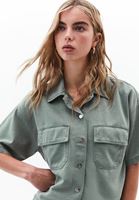 Bayan Yeşil Cepli Oversize Gömlek ( TENCEL™ )
