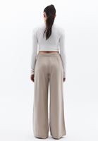 Bayan Bej Orta Bel Wide-Leg Pantolon ( TENCEL™ ) 