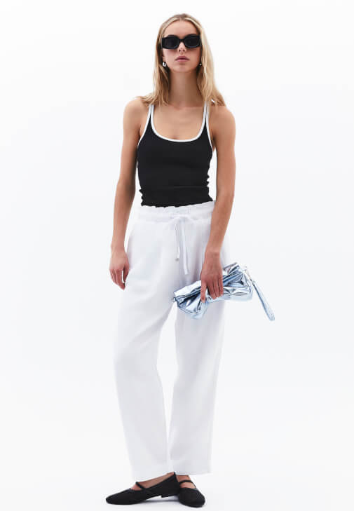 Beyaz Ultra Yüksek Bel Baggy-Fit Pantolon ( TENCEL™ )