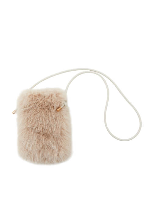 Krem Askılı Peluş Çanta