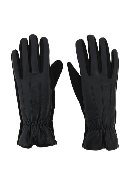 Siyah Vegan Deri Detaylı Eldiven