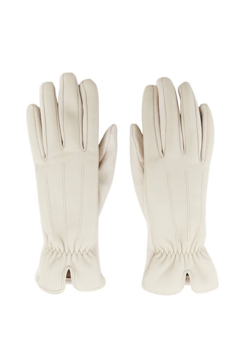 Krem Vegan Deri Detaylı Eldiven