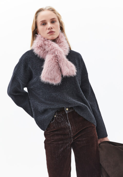 Pembe Vegan Kürk Yaka