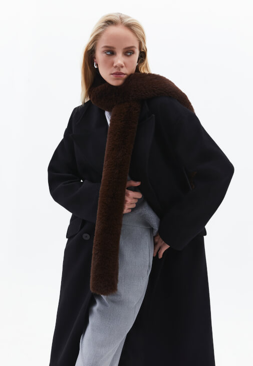 Kahverengi Vegan Kürk Şal