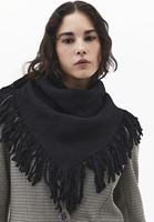 Bayan Siyah Yün Karışımlı Püsküllü Şal