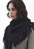 Bayan Siyah Yün Karışımlı Püsküllü Şal