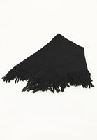 Bayan Siyah Yün Karışımlı Püsküllü Şal