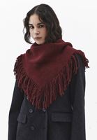 Bayan Bordo Yün Karışımlı Püsküllü Şal