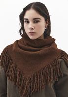 Bayan Kahverengi Yün Karışımlı Püsküllü Şal