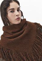 Bayan Kahverengi Yün Karışımlı Püsküllü Şal