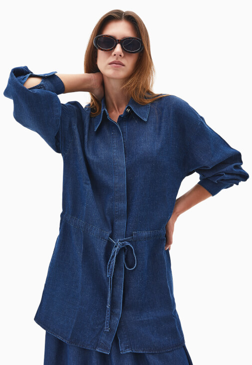 Mavi Kuşak Detaylı Denim Gömlek (TENCEL™ )