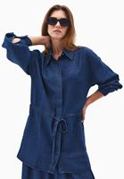 Bayan Mavi Kuşak Detaylı Denim Gömlek (TENCEL™ )