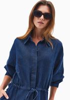 Bayan Mavi Kuşak Detaylı Denim Gömlek (TENCEL™ )