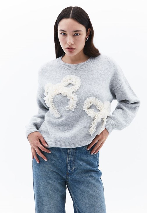 Gri Yün Karışımlı Sıfır Yaka Kazak