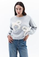 Bayan Gri Yün Karışımlı Sıfır Yaka Kazak