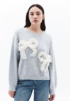 Bayan Gri Yün Karışımlı Sıfır Yaka Kazak