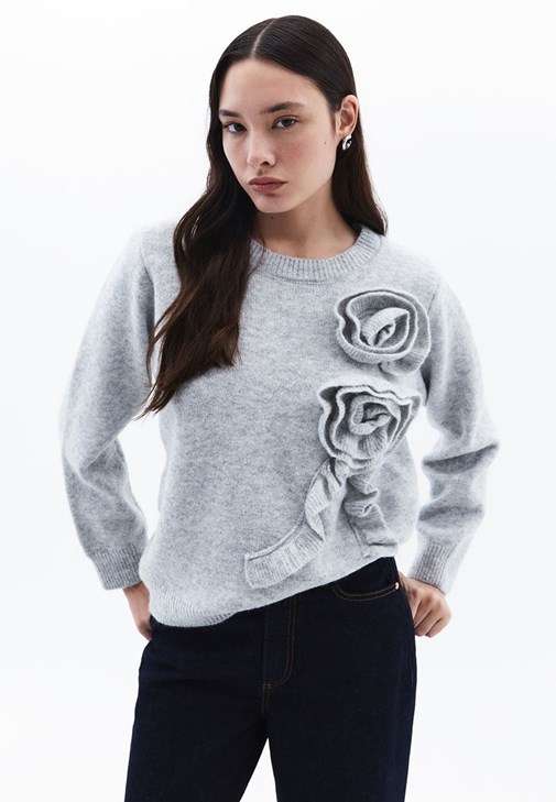 Gri Yumuşak Dokulu Yün Karışımlı Kazak