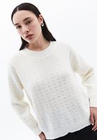 Bayan Krem Yumuşak Dokulu Taş Detaylı Kazak