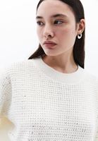 Bayan Krem Yumuşak Dokulu Taş Detaylı Kazak